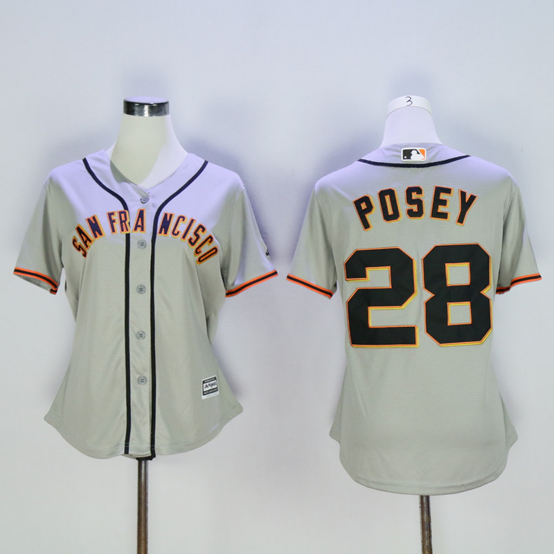 Women San Francisco Giants #28 Posey Grey Game MLB Jerseys->women mlb jersey->Women Jersey